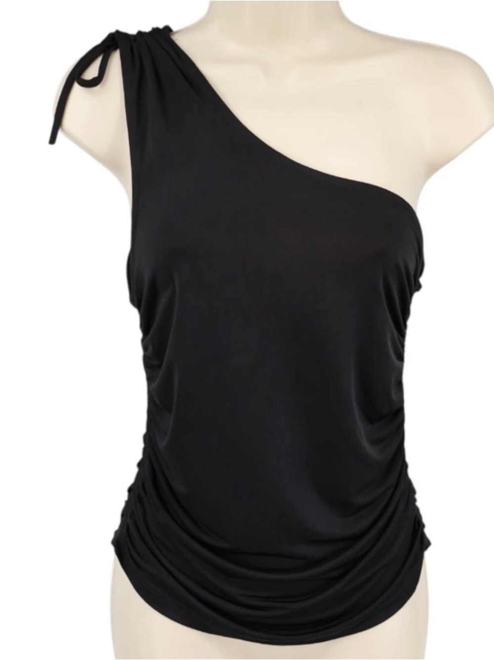 Free People Black One-Shoulder Ruched Top | S